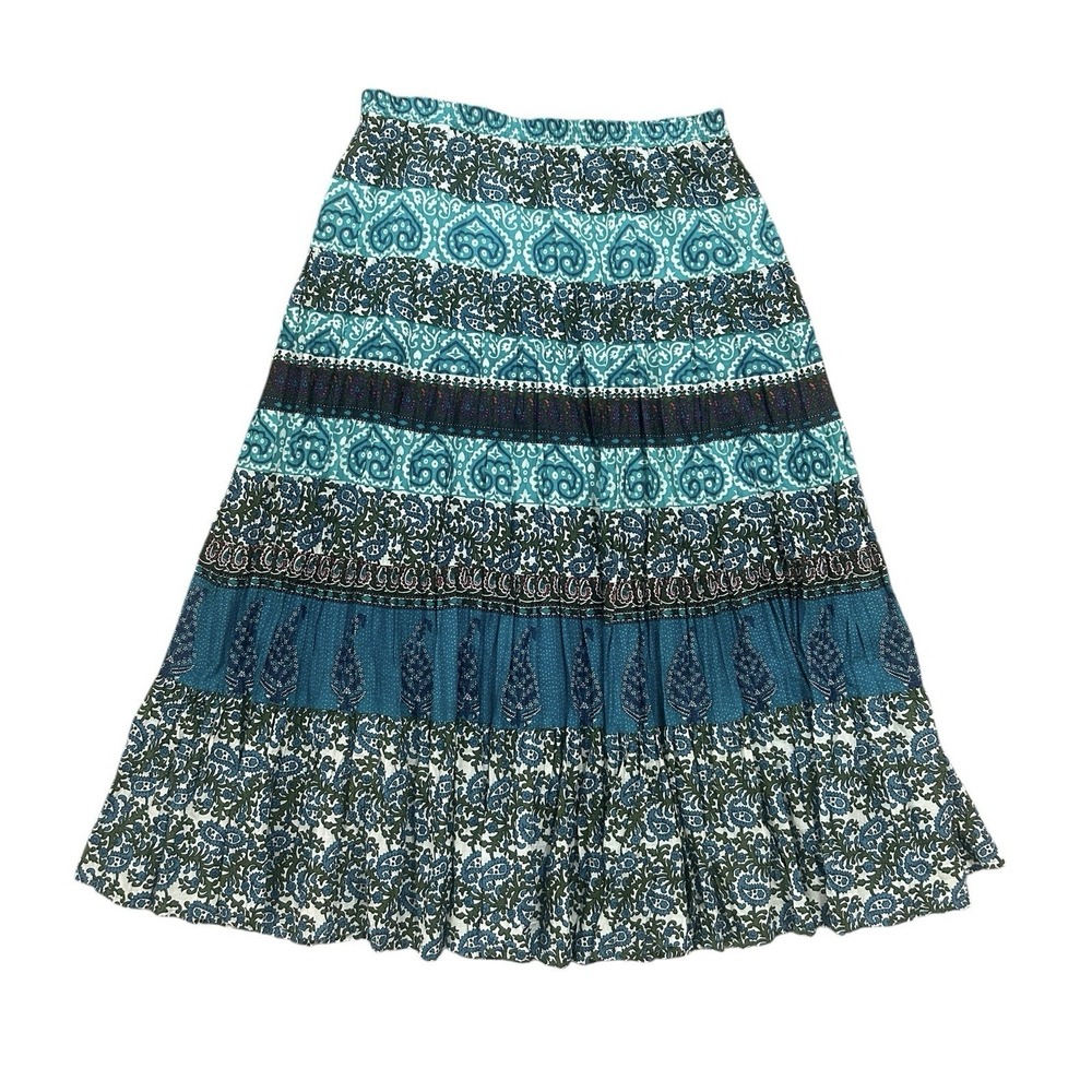 Choice Maxi Skirt Medium Elastic Waist Boho Cottage Coastal Blue Cotton Renfest